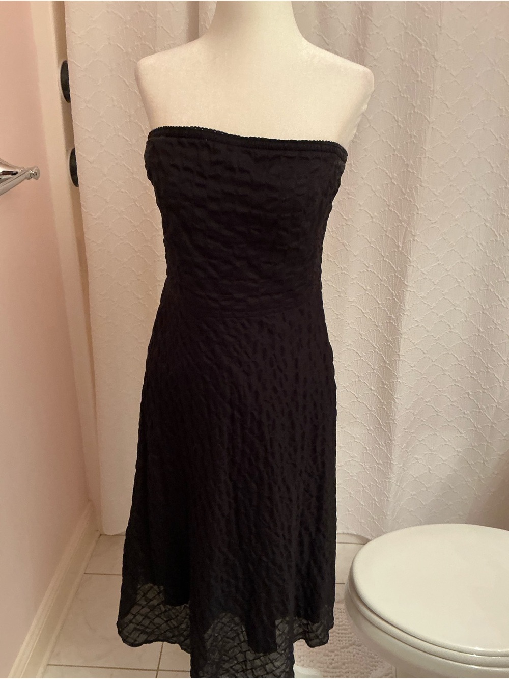 J. Crew Strapless Black Textured Midi Dress
